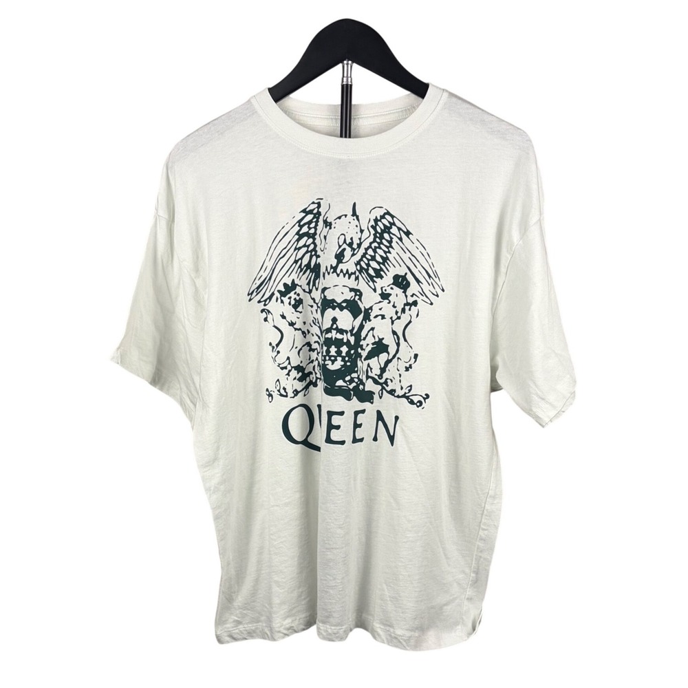 Queen Official Merch Band T-Shirt Mens Medium White Crest Logo Graphic Tee Rock